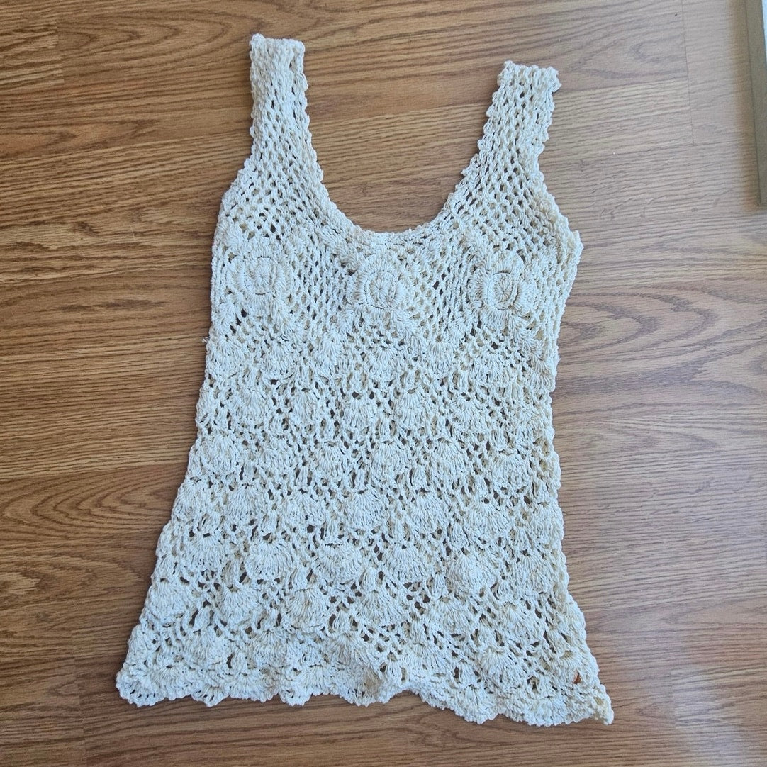 Vintage Cream Crochet Tank Top - Size Small