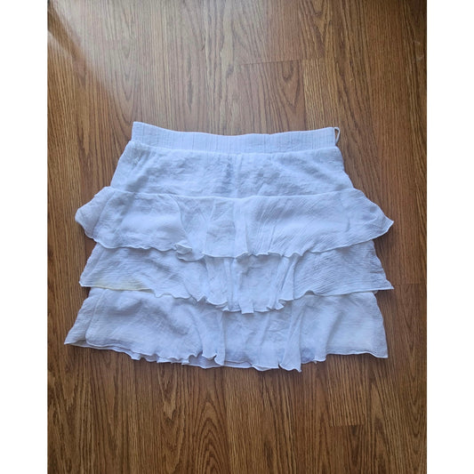 White Tiered Ruffle Mini Skirt, Boho, Festival, Coachella - Size Large