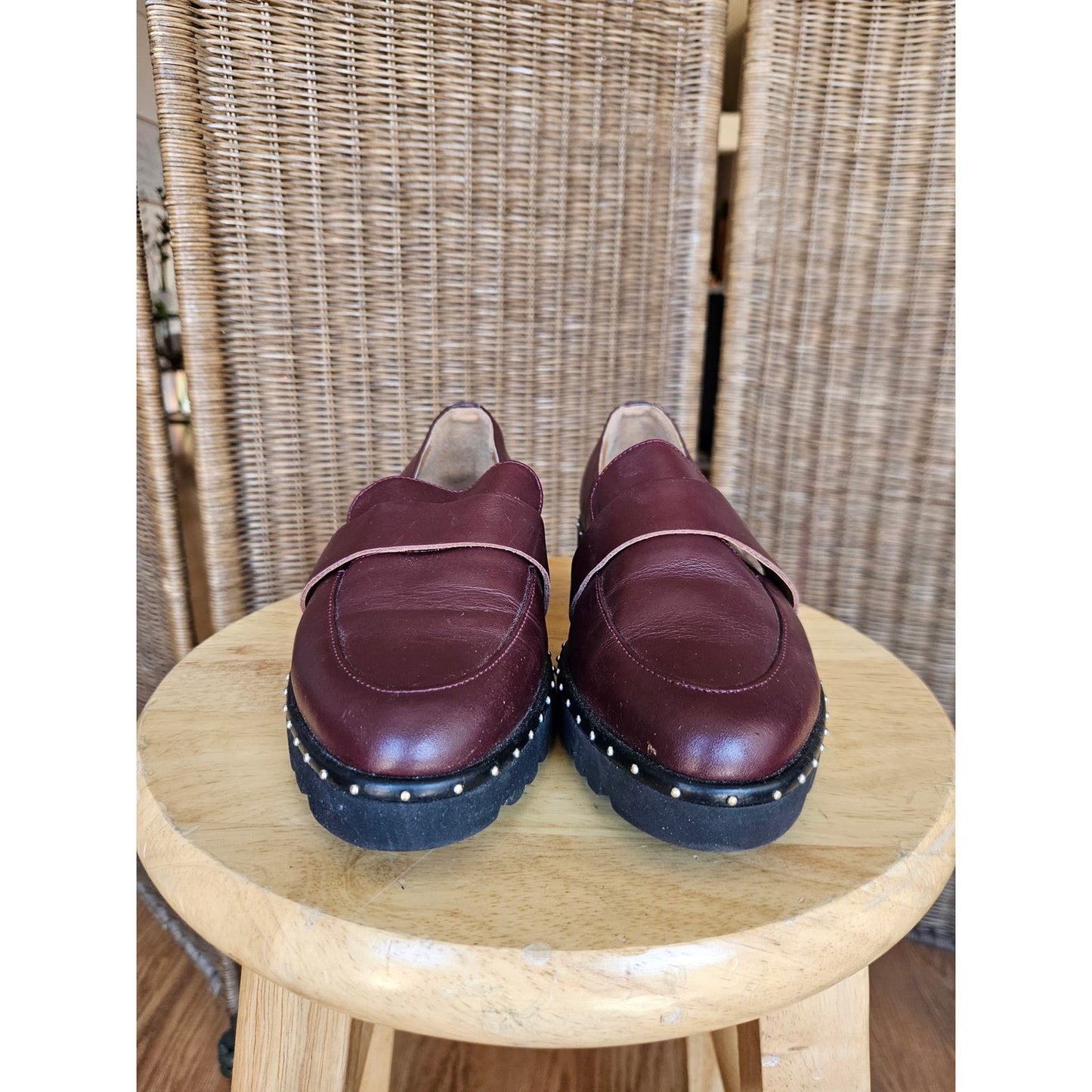 Maroon Leather Studded Loafers - Size 7