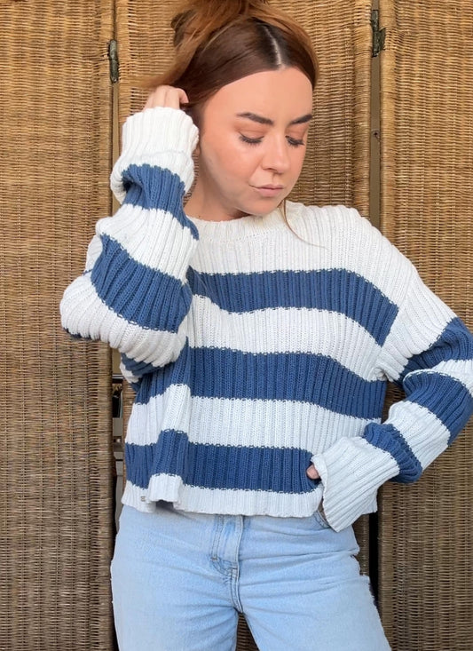 Striped Cotton Ribbed Knit Sweater