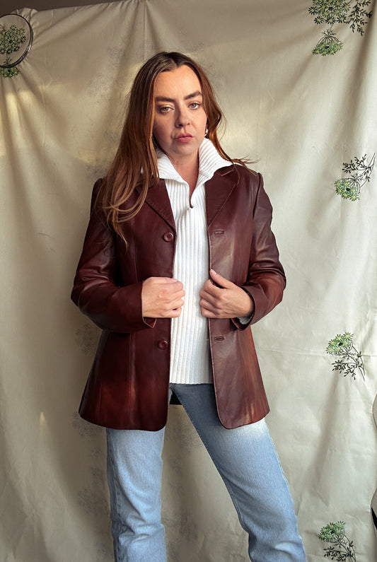 Chocolate Brown Leather Jacket (Size S)