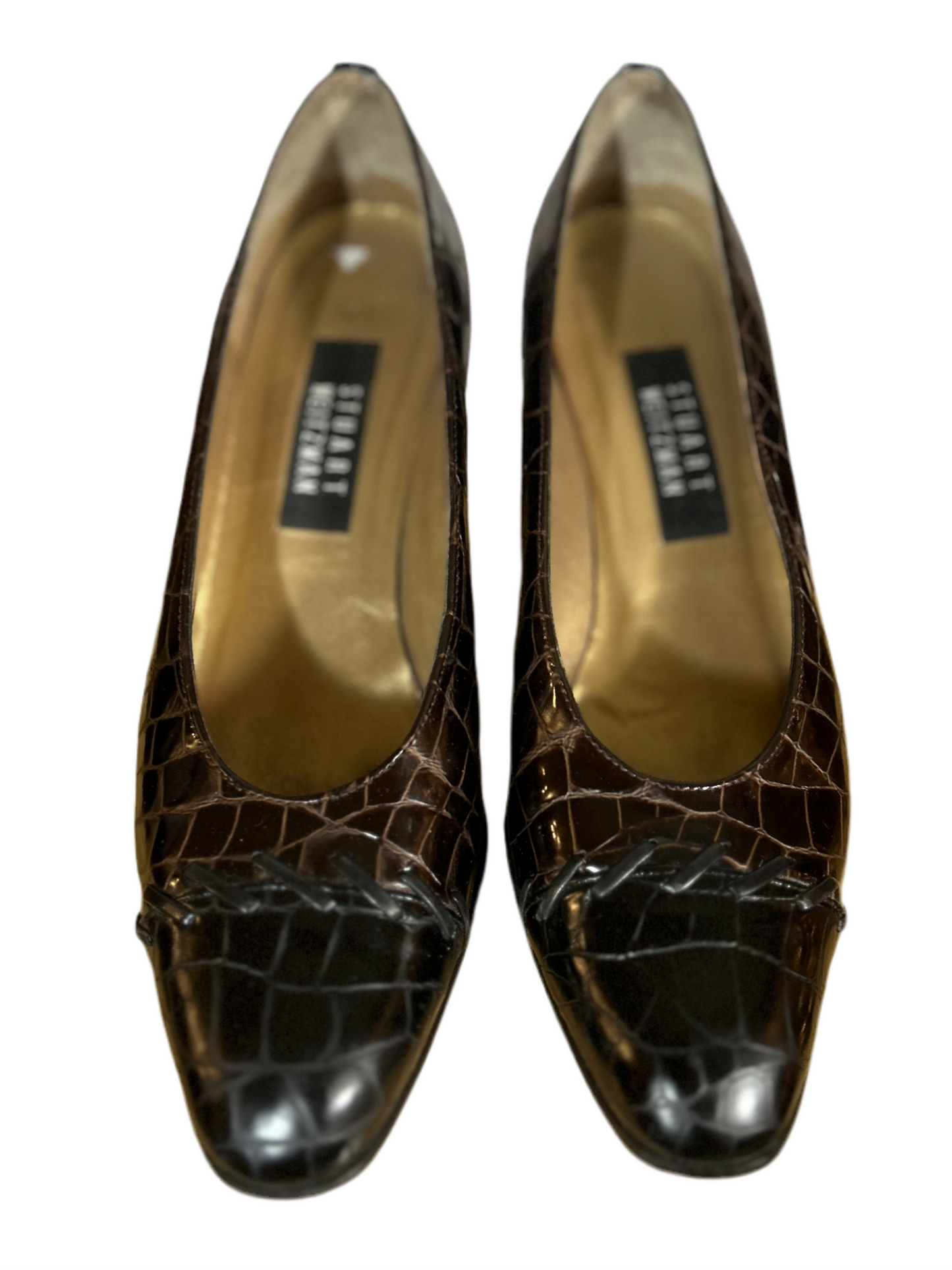 Stuart Weitzman Chocolate Croc Embossed Pumps