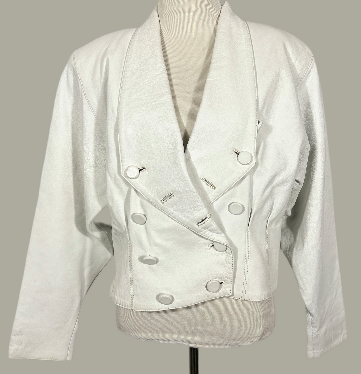 90s Cropped White Leather Jacket