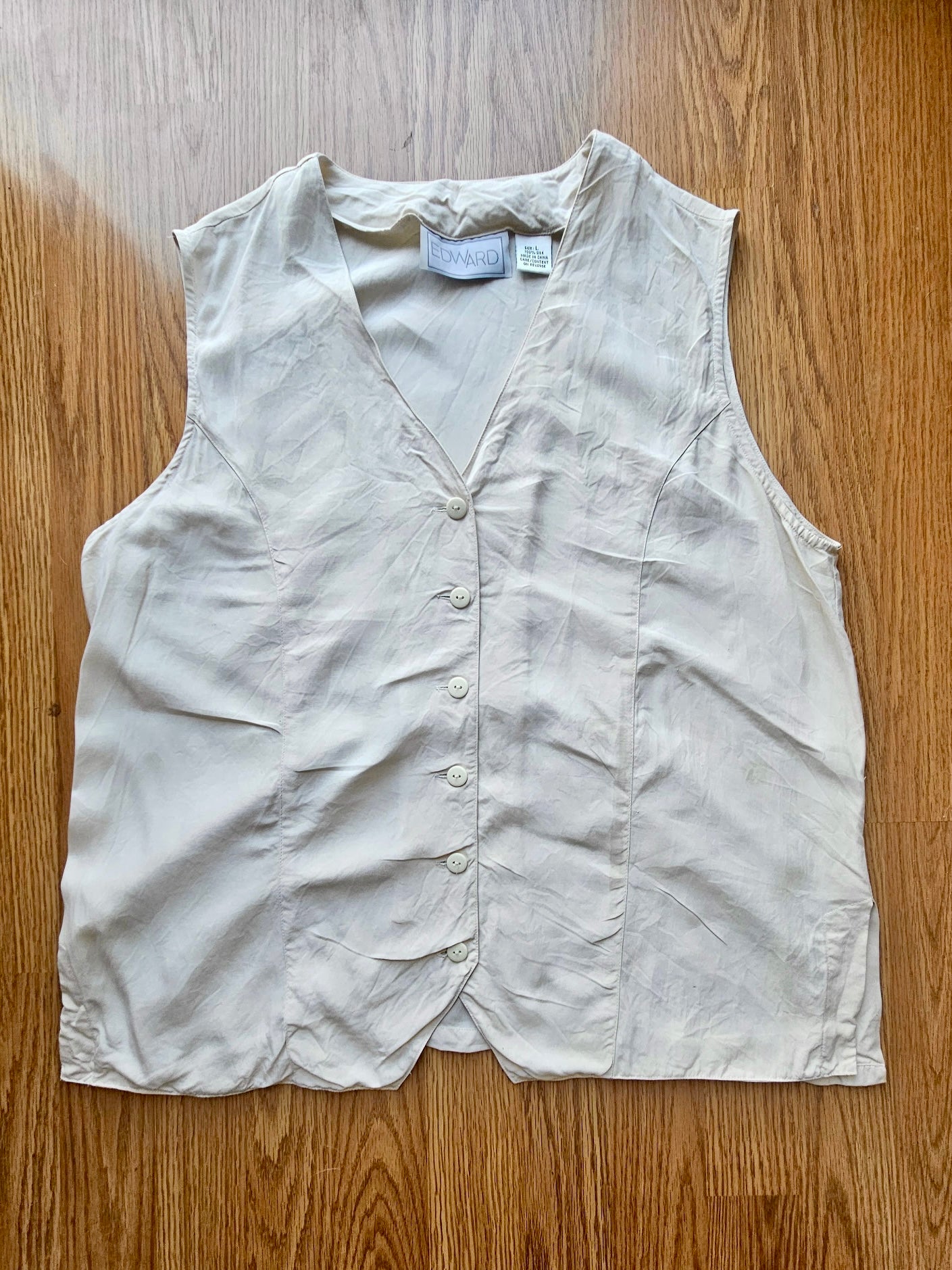 Cream Silk V-Neck Button Down Blouse