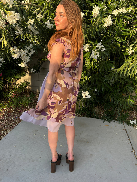 Y2K Silk Geometric Wrap Dress