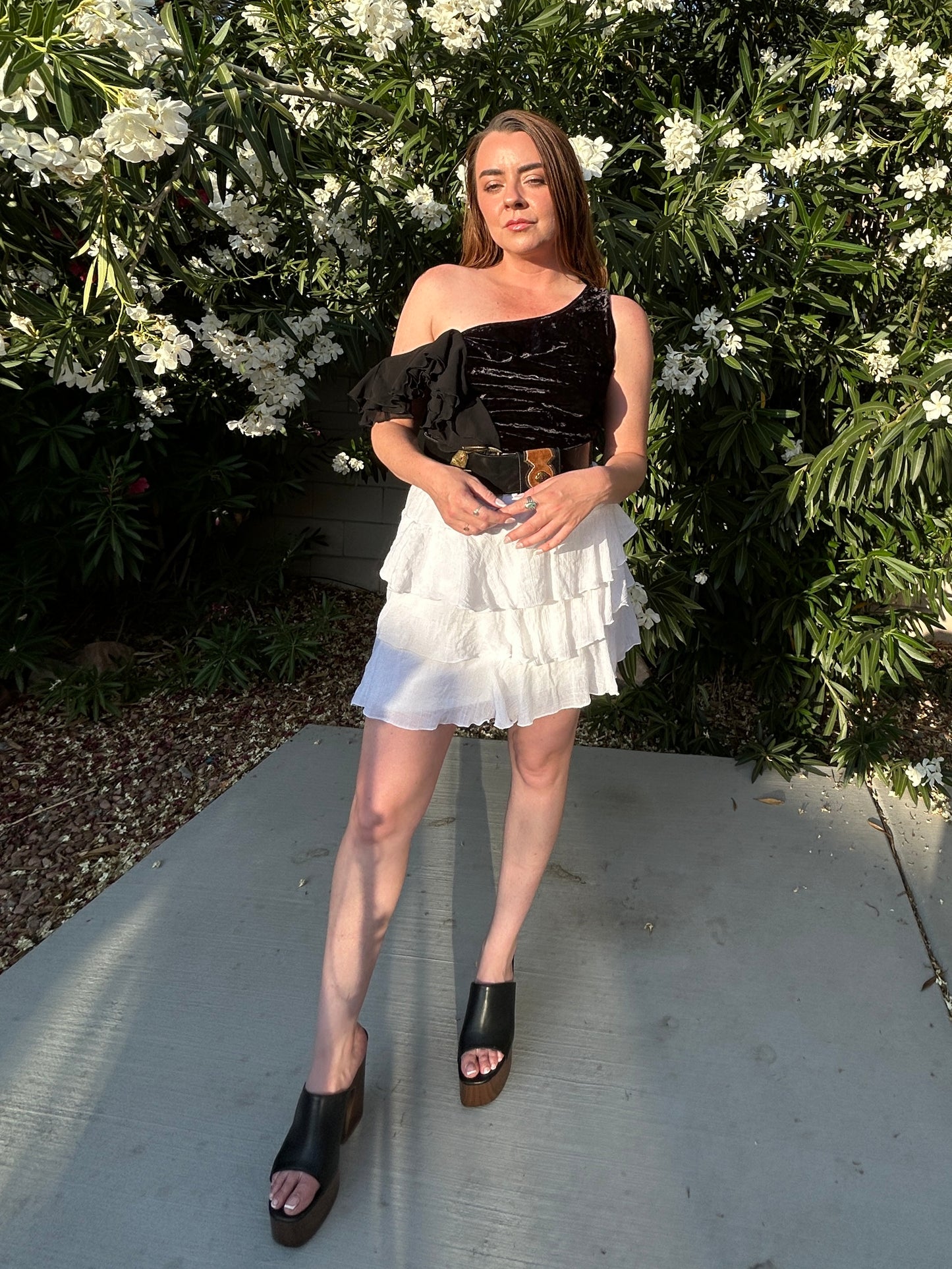 Tiered White Mini Skirt