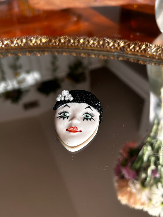 1940's Ceramic Signed Flapper Brooch