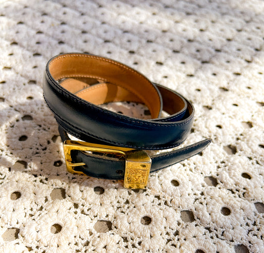 Vintage Navy Anne Klein Belt with Gold Buckle (Medium / 33")