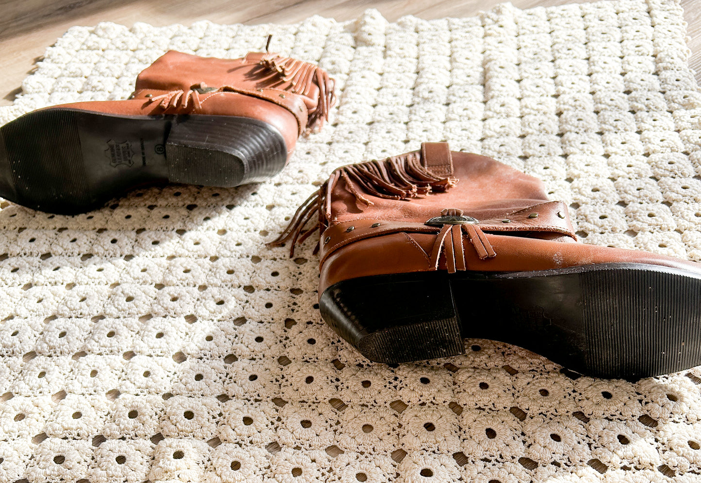 Brown Leather Fringe Booties (Size 8)