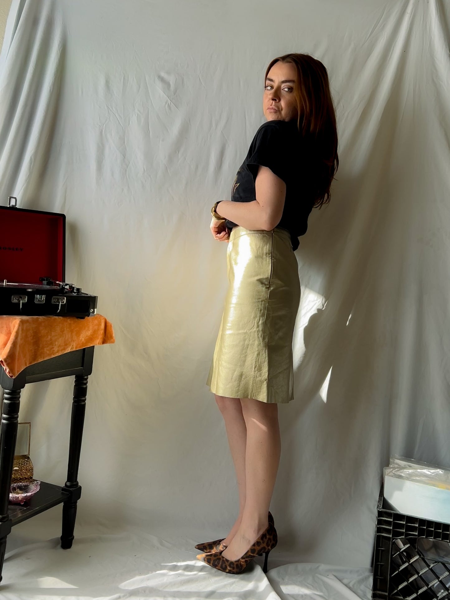 Y2K Gold Miu Miu Pencil Skirt (Medium)