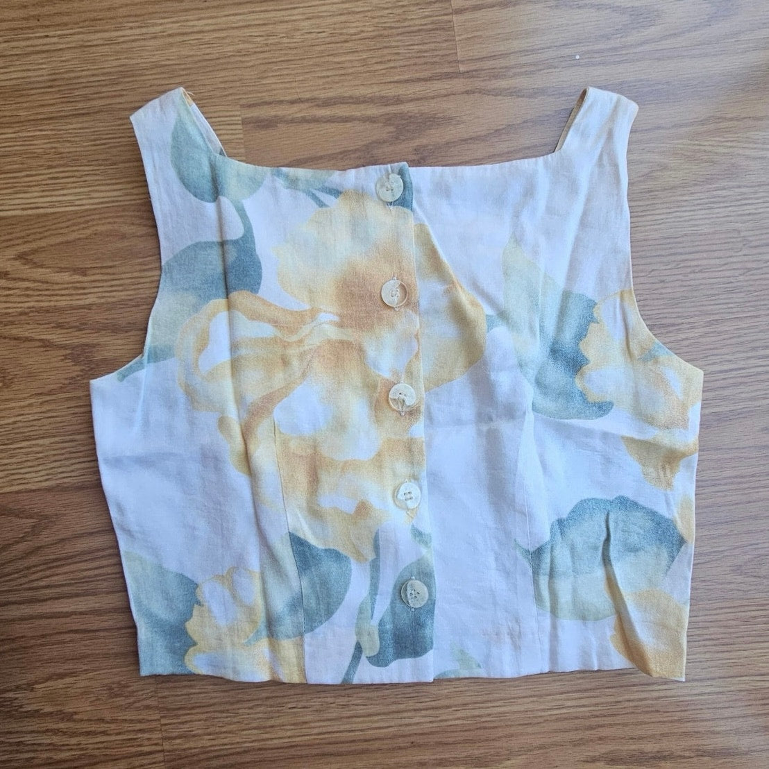 90s Cropped Linen Blend Floral Blouse - Size 8