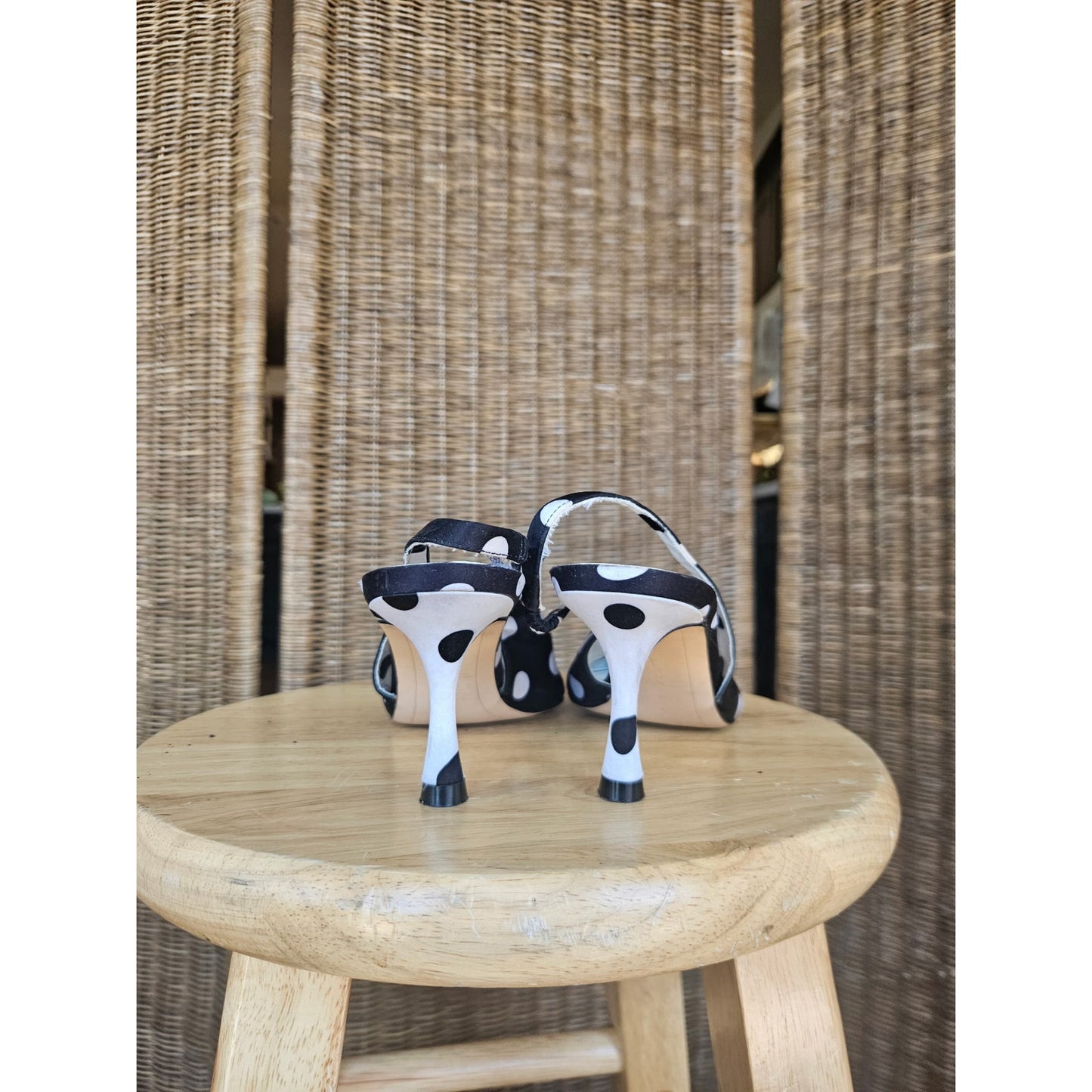 Zara Black and White Polka Dot Slingback Heels - Size 6