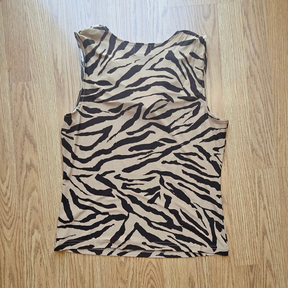 90's Chaps Sleeveless Tigerprint Cowl Neck Blouse - Size Large