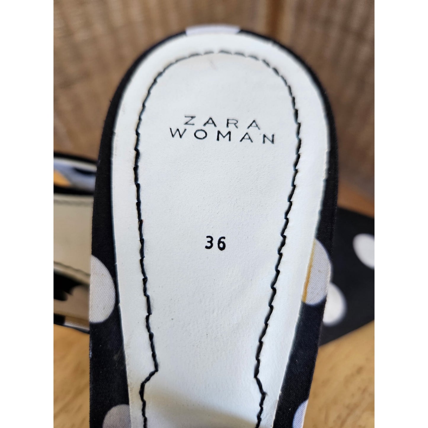 Zara Black and White Polka Dot Slingback Heels - Size 6
