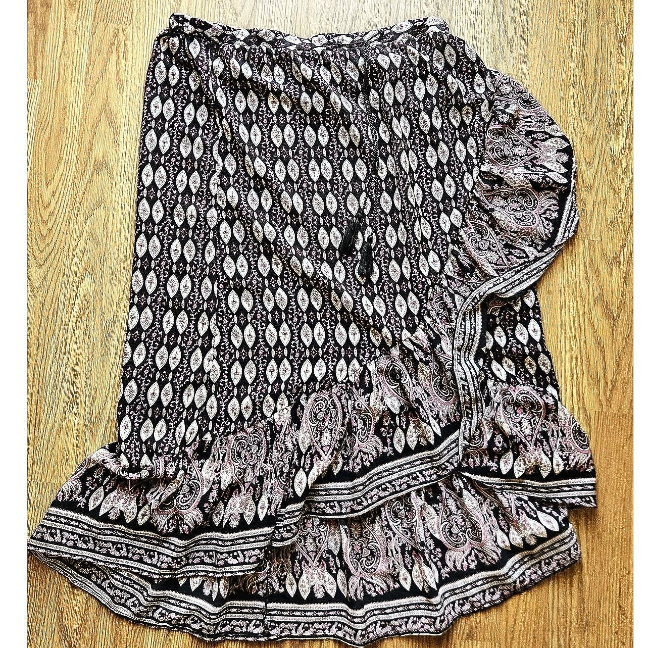 Y2K Paisley Ruffled Asymmetrical Midi Skirt - Size 2X