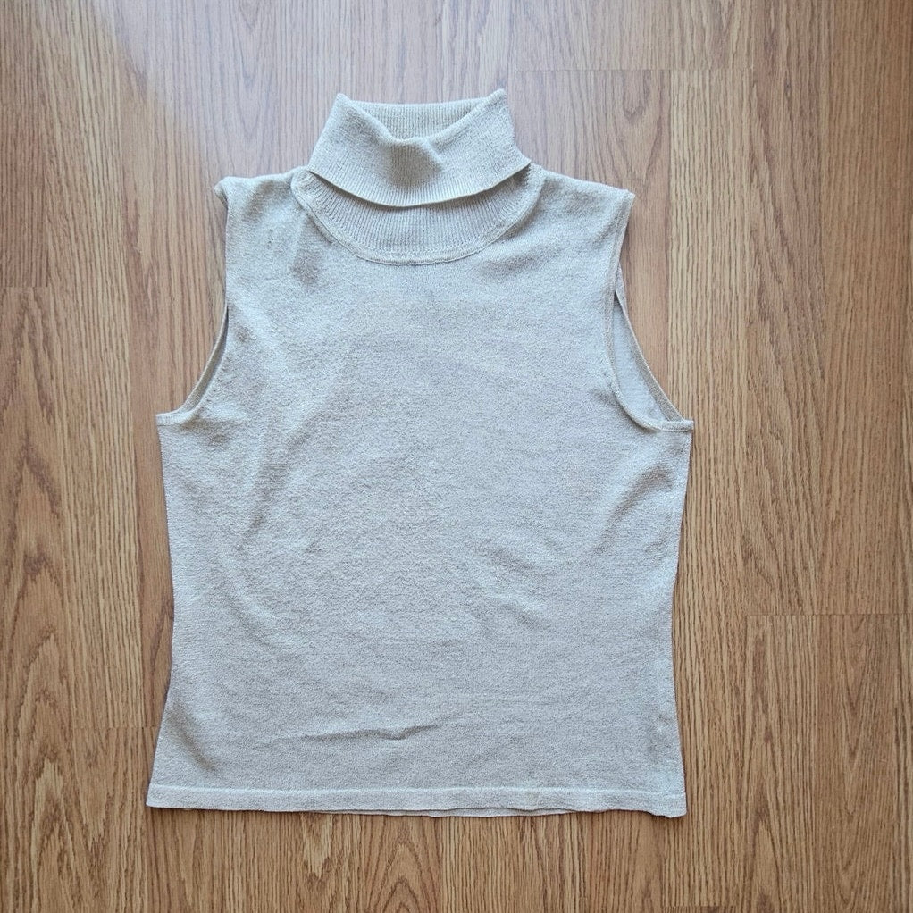 90's August Silk Gold Flake Sleeveless Turtleneck - Size Petite Medium
