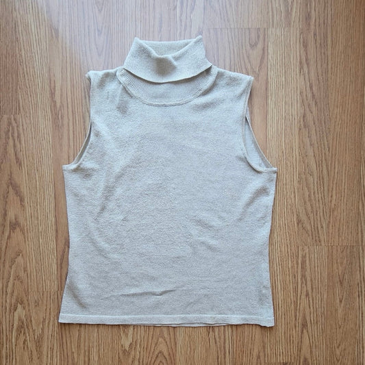 90's August Silk Gold Flake Sleeveless Turtleneck - Size Petite Medium