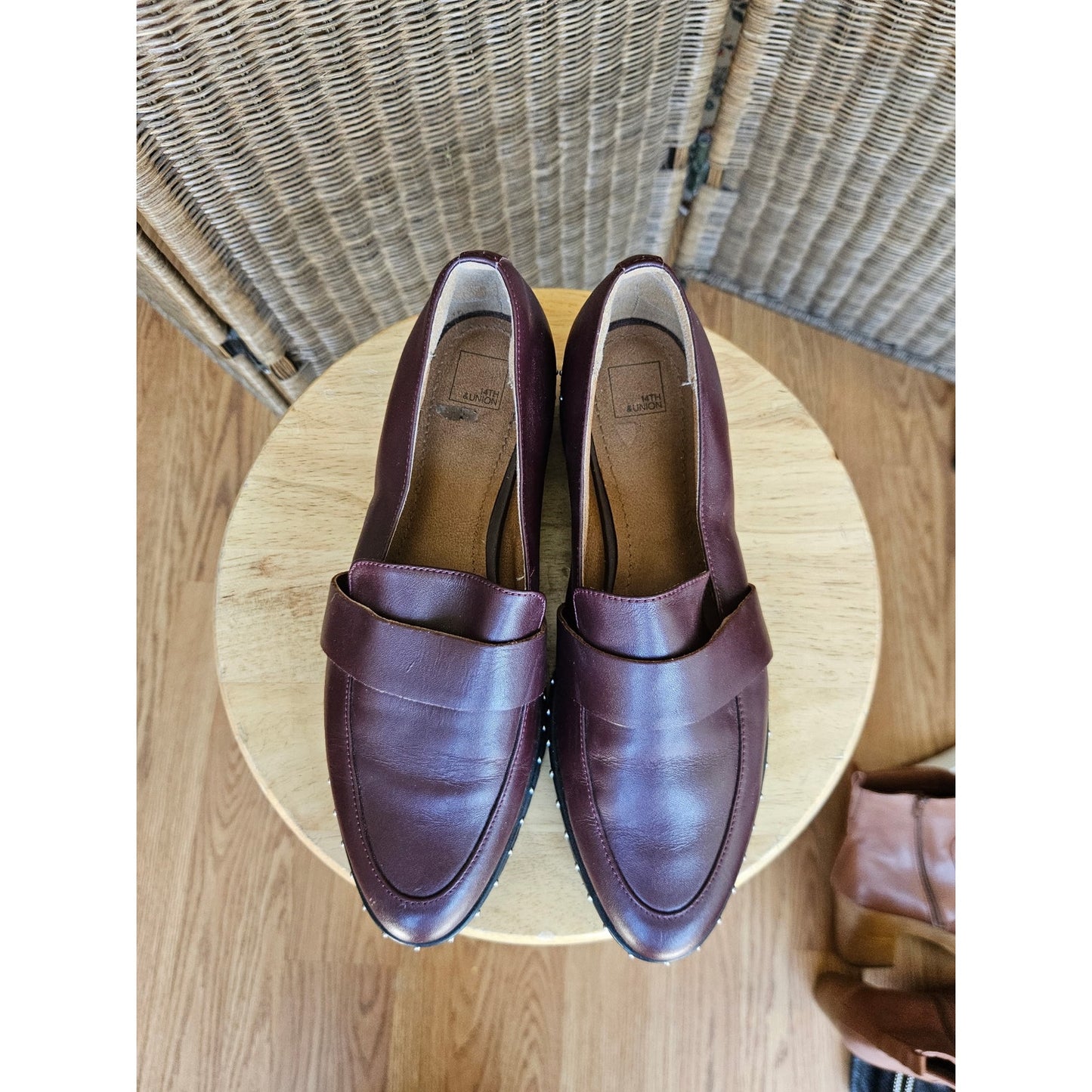 Maroon Leather Studded Loafers - Size 7