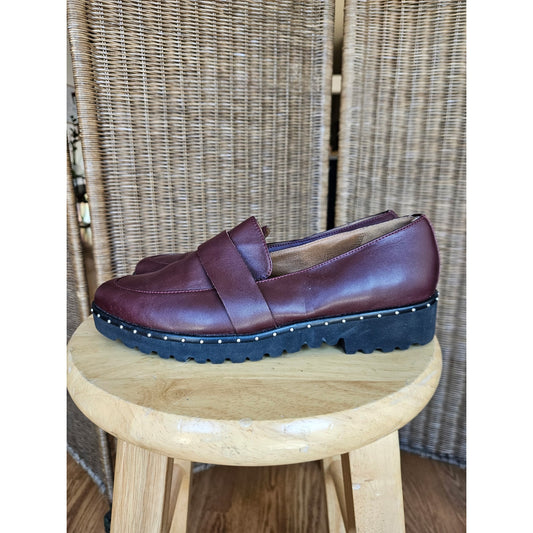 Maroon Leather Studded Loafers - Size 7