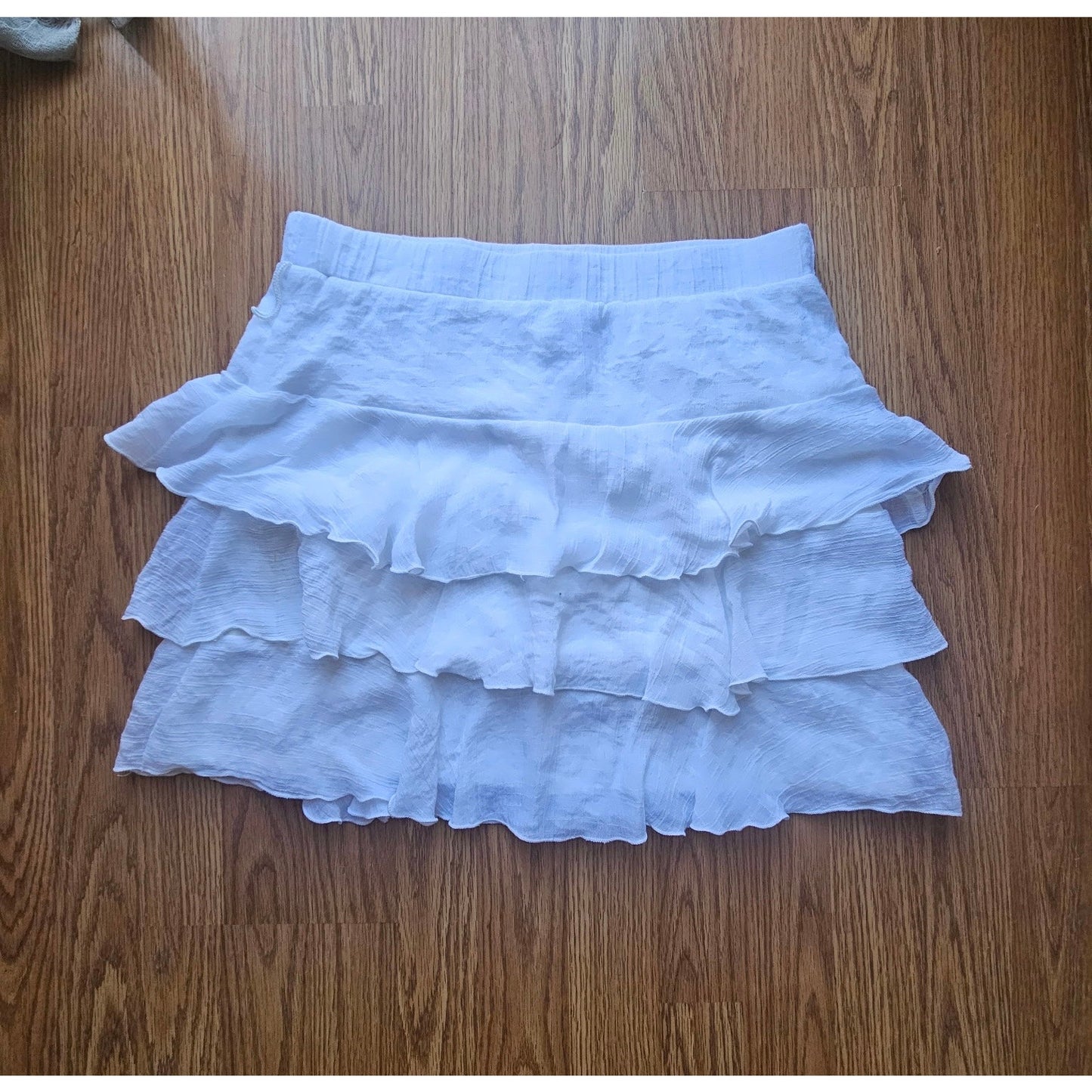 White Tiered Ruffle Mini Skirt, Boho, Festival, Coachella - Size Large