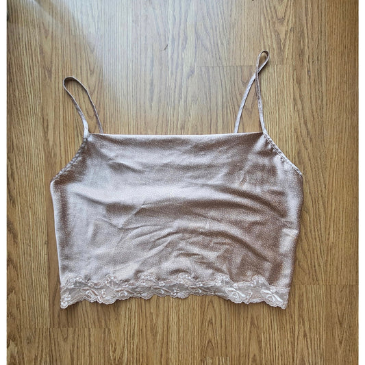Y2K Soft Pink Cropped Victoria's Secret Satin Cami - Size Large