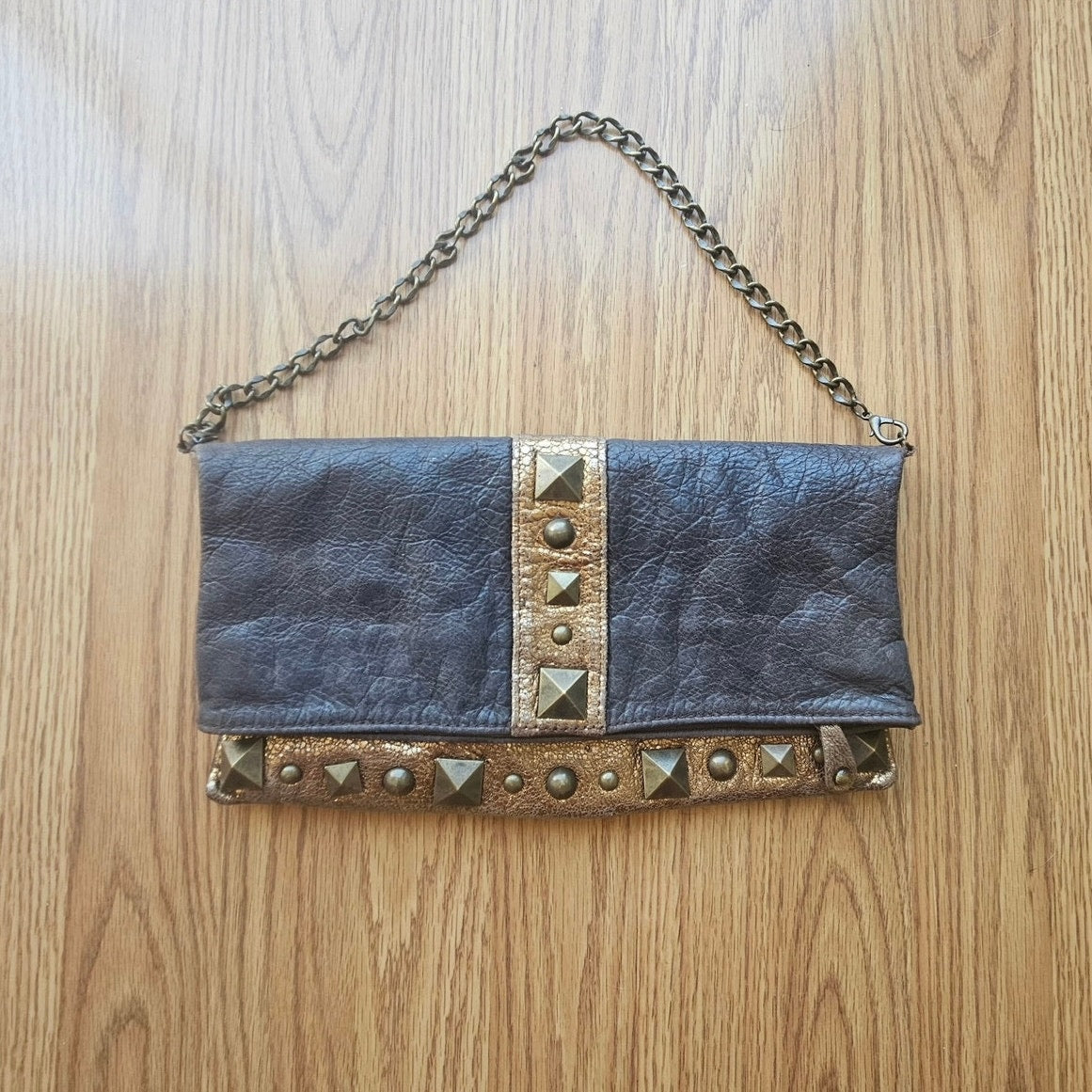 Y2K Metallic Faux Leather Studded Handbag