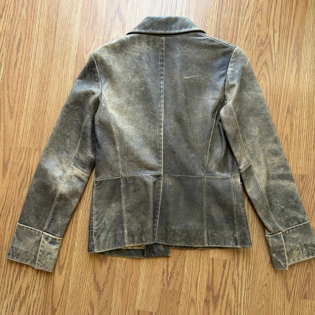 Y2K Kenneth Cole Brown Distressed Leather Blazer Jacket - Size Extra Small