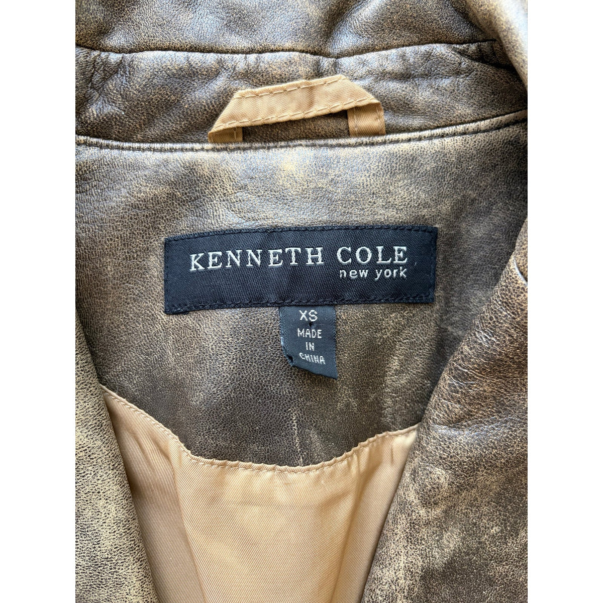 Y2K Kenneth Cole Brown Distressed Leather Blazer Jacket - Size Extra Small